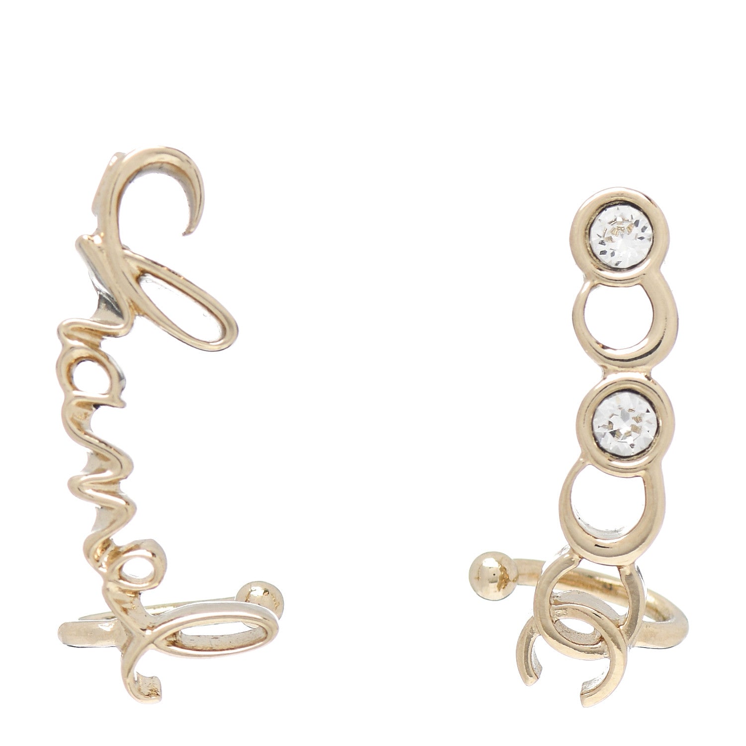 Chanel Metal Crystal Coco Script CC Climber Earrings Gold 1 of 5