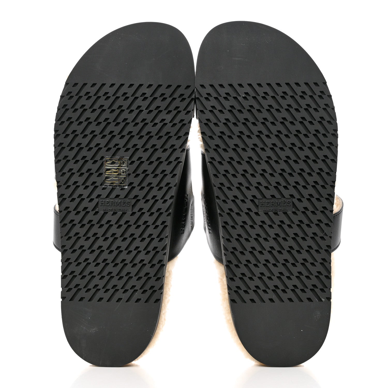 Hermes Calfskin Woolskin Womens Chypre Sandals 40 Black Ecru 5 of 11