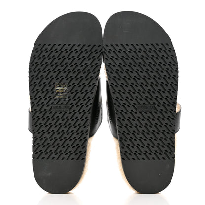 Hermes Calfskin Woolskin Womens Chypre Sandals 40 Black Ecru 5 of 11