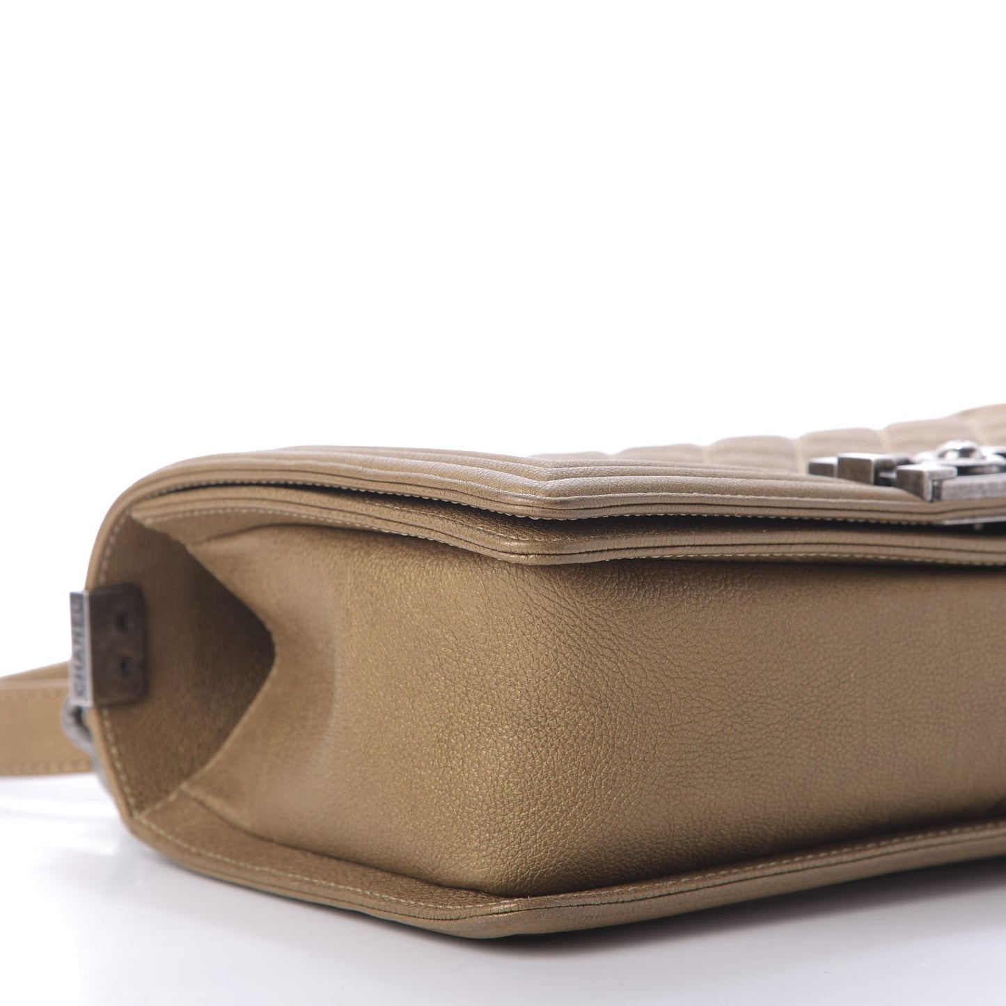 Metallic Calfskin Quilted Medium Boy Flap Dark Gold