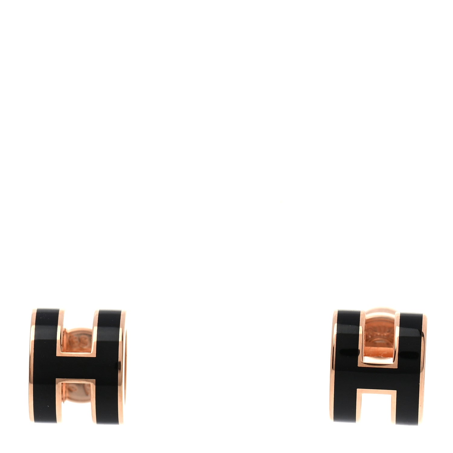Hermes Rose Gold Lacquered Mini Pop H Earrings Black 1 of 5
