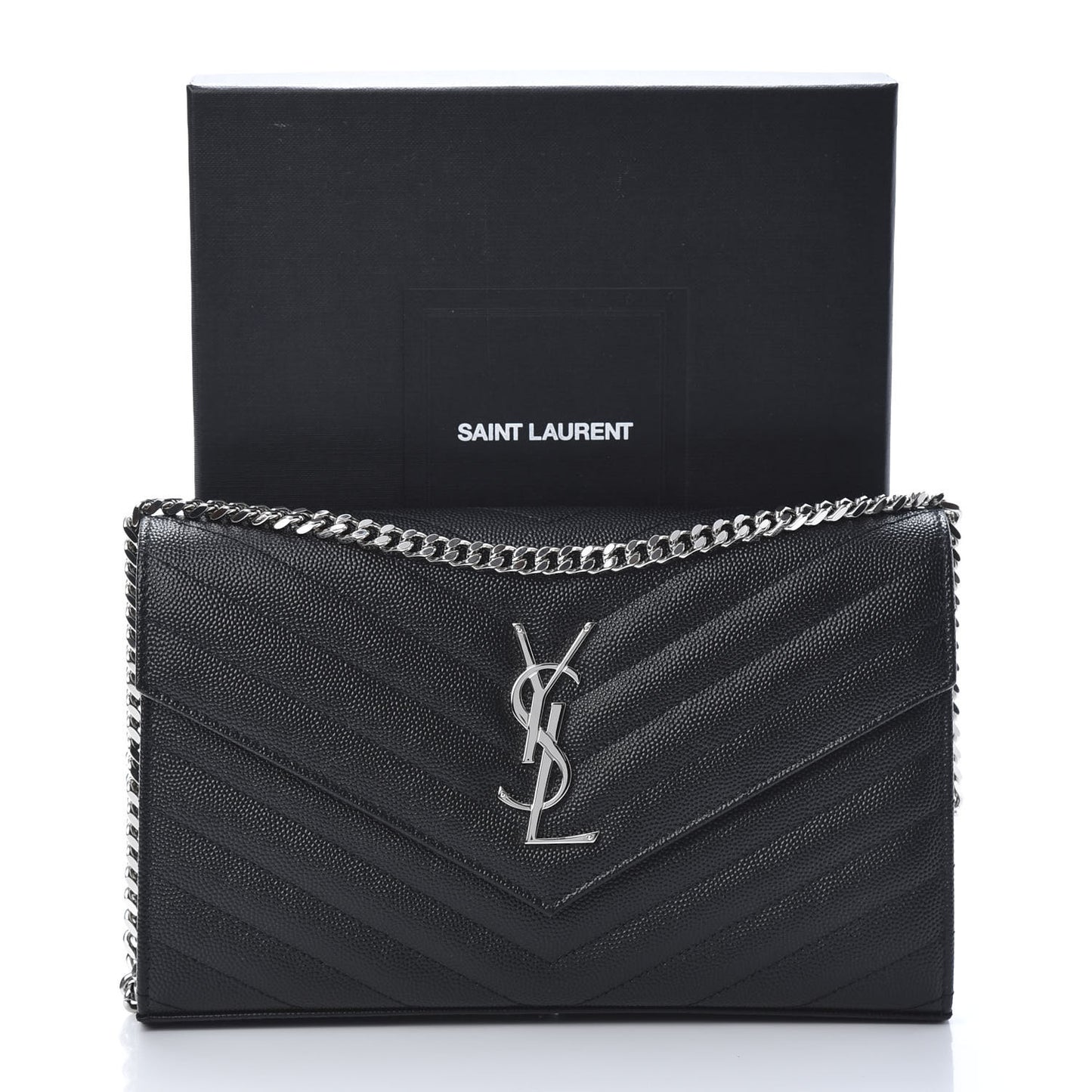 Grain De Poudre Matelasse Chevron Monogram Chain Wallet Black
