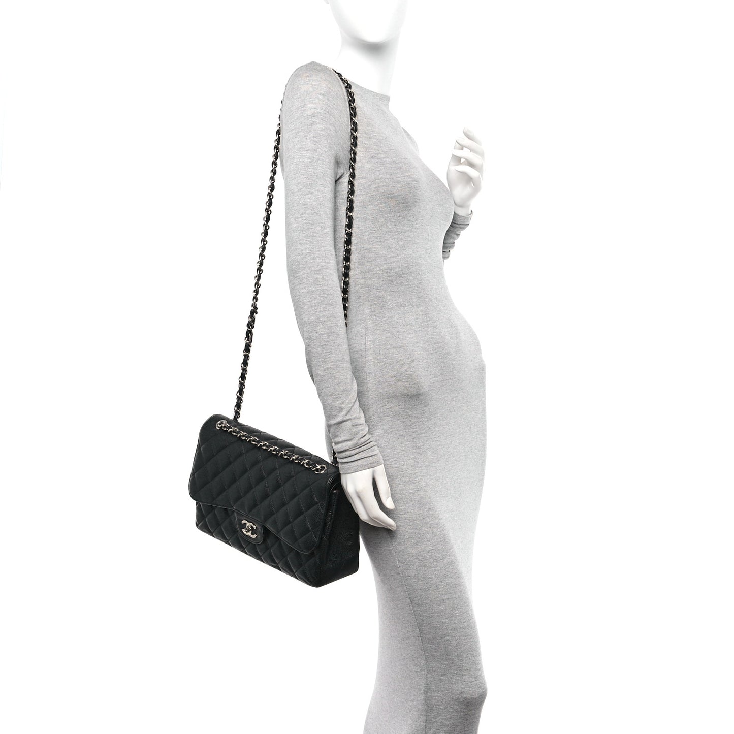 Caviar Quilted Jumbo Double Flap Black