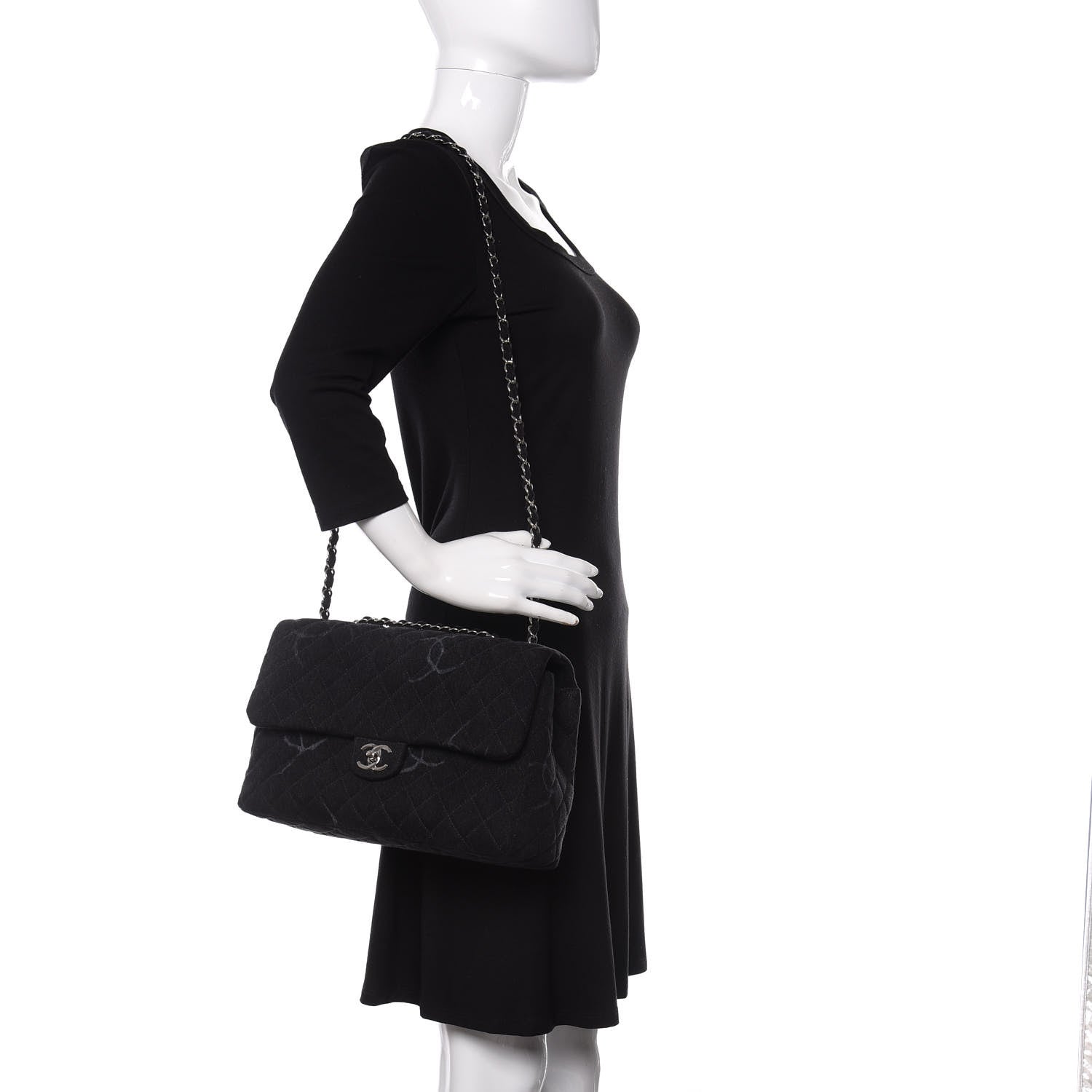 Chanel Denim Quilted CC Print Jumbo Single Flap Black 2 of 11