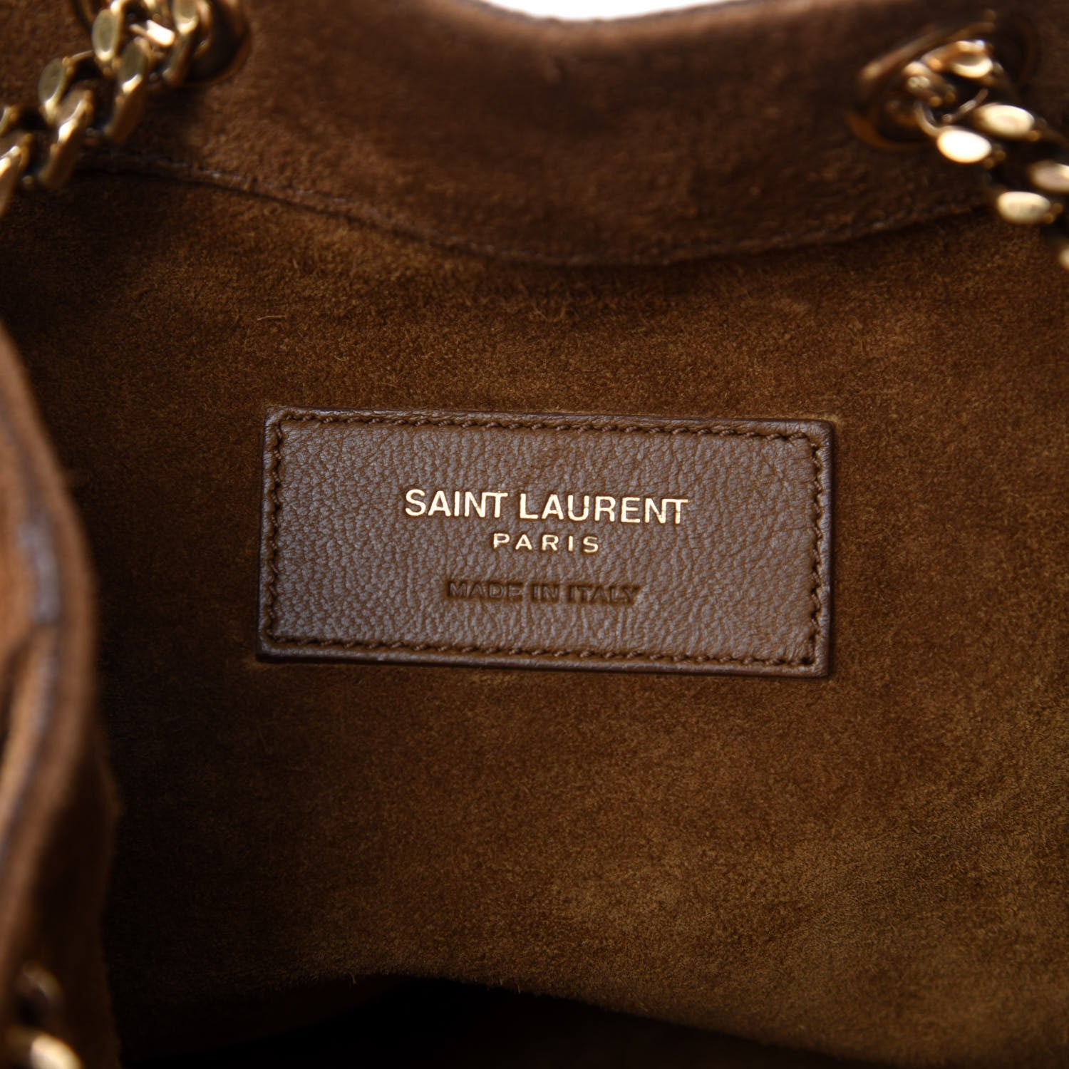 Saint Laurent Suede Calfskin Fringe Baby Emmanuelle Bucket Light Ochre 10 of 12