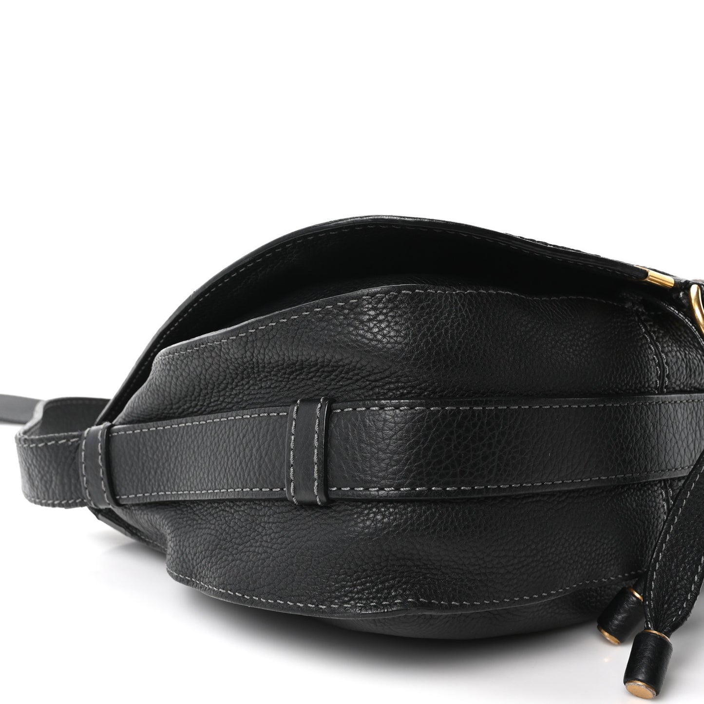 Grained Calfskin Medium Marcie Saddle Bag Black