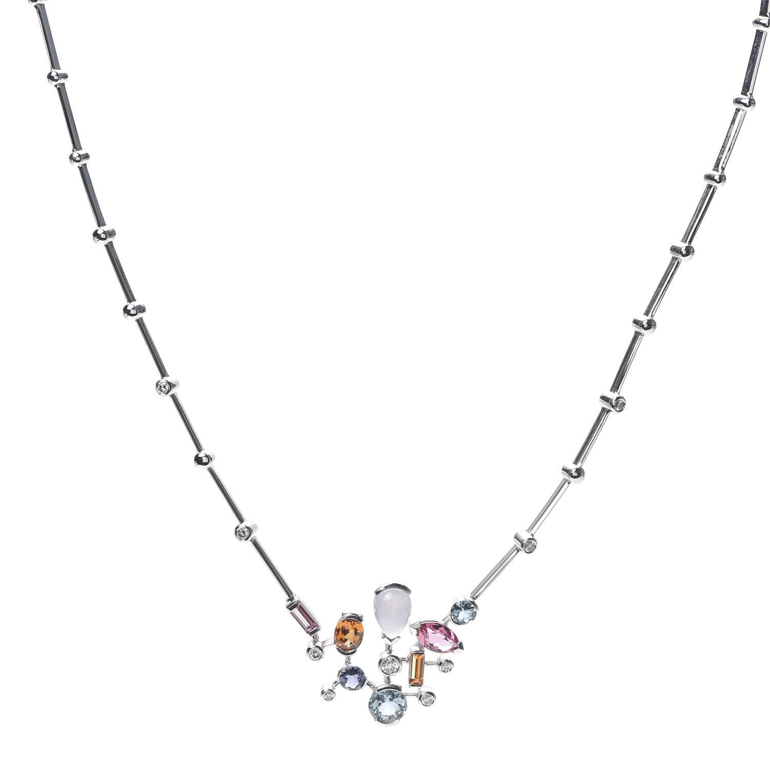 Cartier 18K White Gold Diamond Chalcedony Tourmaline Iolite Aquamarine Garnet Meli Melo Necklace 1 of 5