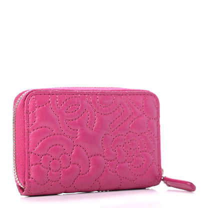 Chanel Lambskin Camellia Embossed Zip Coin Purse Fuchsia 3 of 7