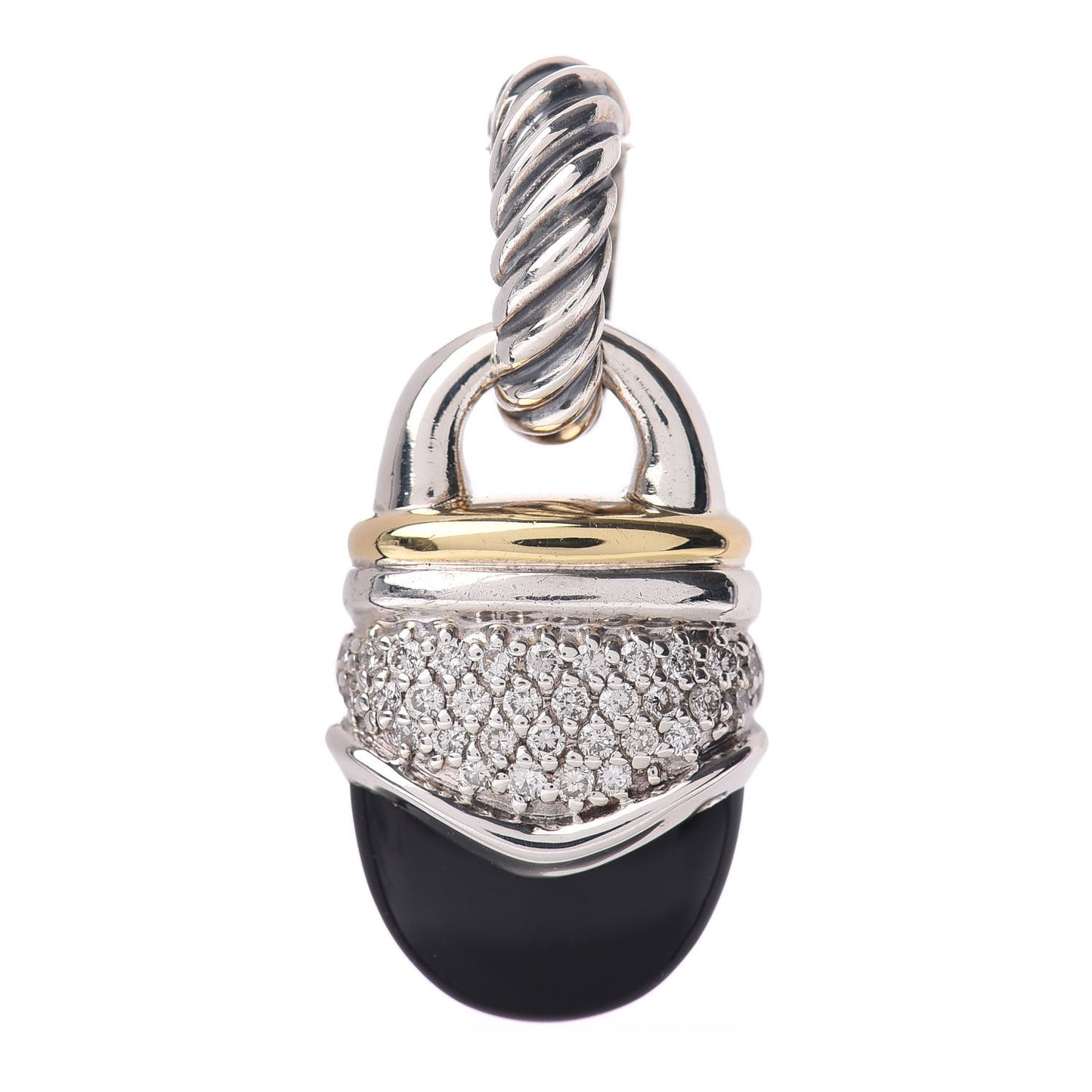 Sterling Silver 18K Yellow Gold Diamond Black Onyx Acorn Pendant