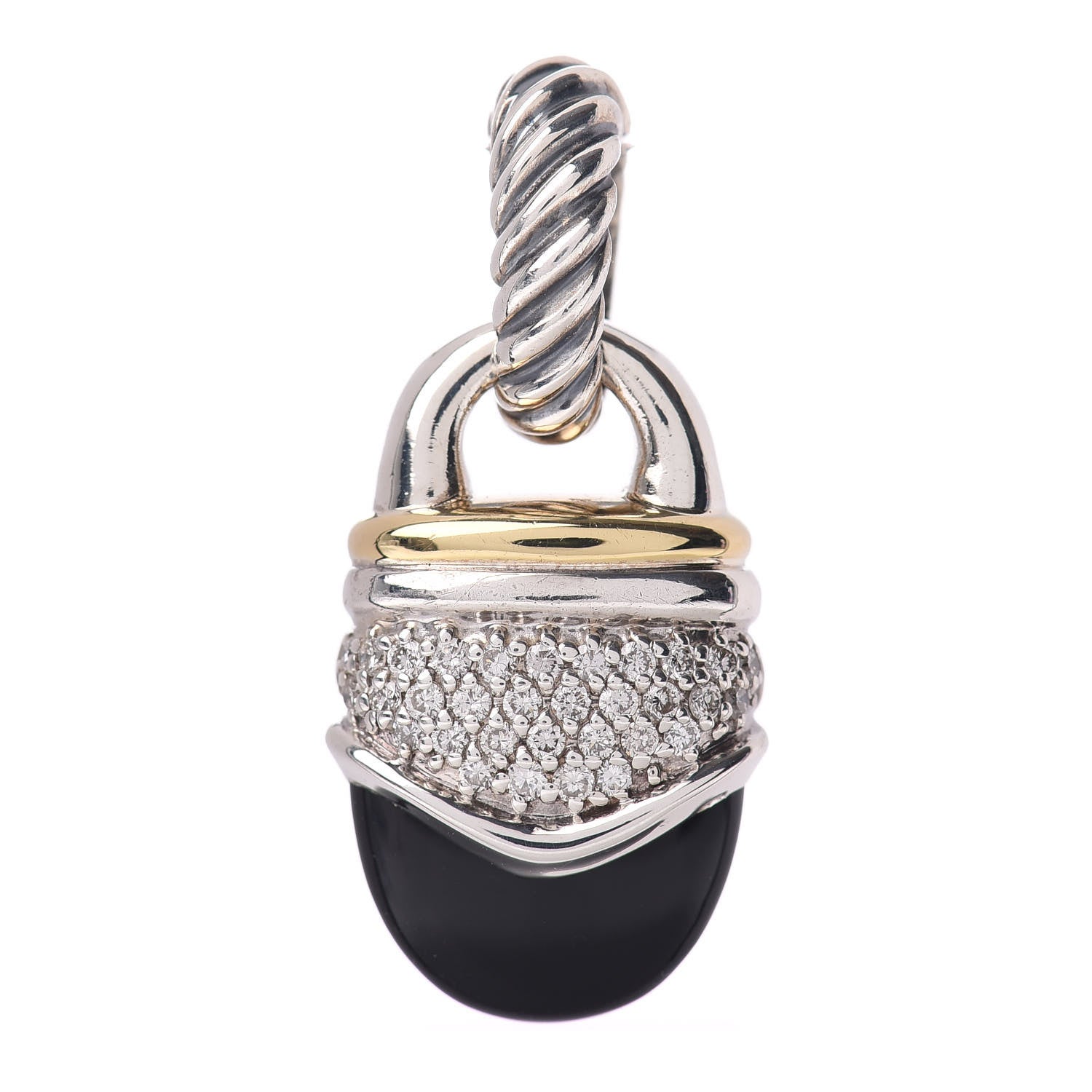 David Yurman Sterling Silver 18K Yellow Gold Diamond Black Onyx Acorn Pendant 1 of 3