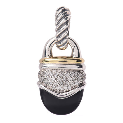David Yurman Sterling Silver 18K Yellow Gold Diamond Black Onyx Acorn Pendant 1 of 3
