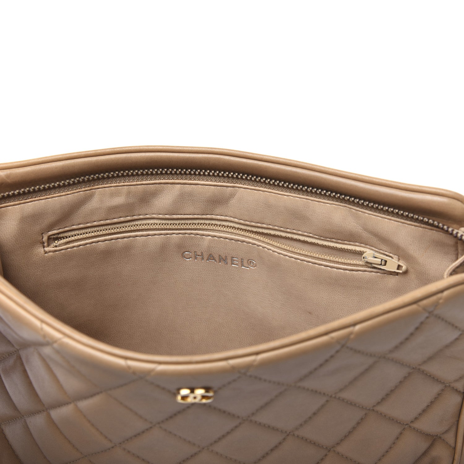 Chanel Lambskin Quilted Cosmetic Zip Pouch Beige 10 of 21