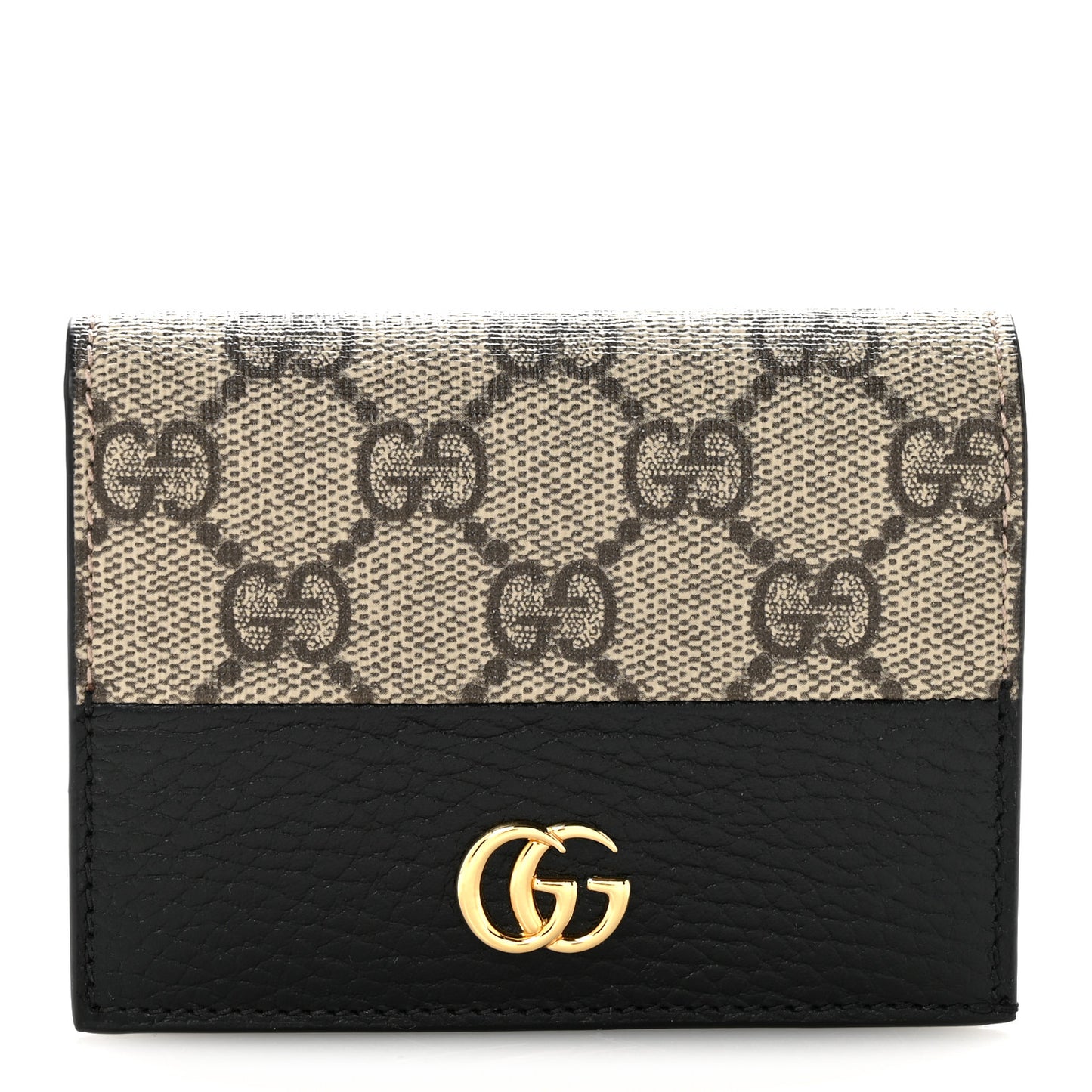 Dollar Calfskin GG Supreme Monogram GG Marmont Card Case Black Beige Ebony