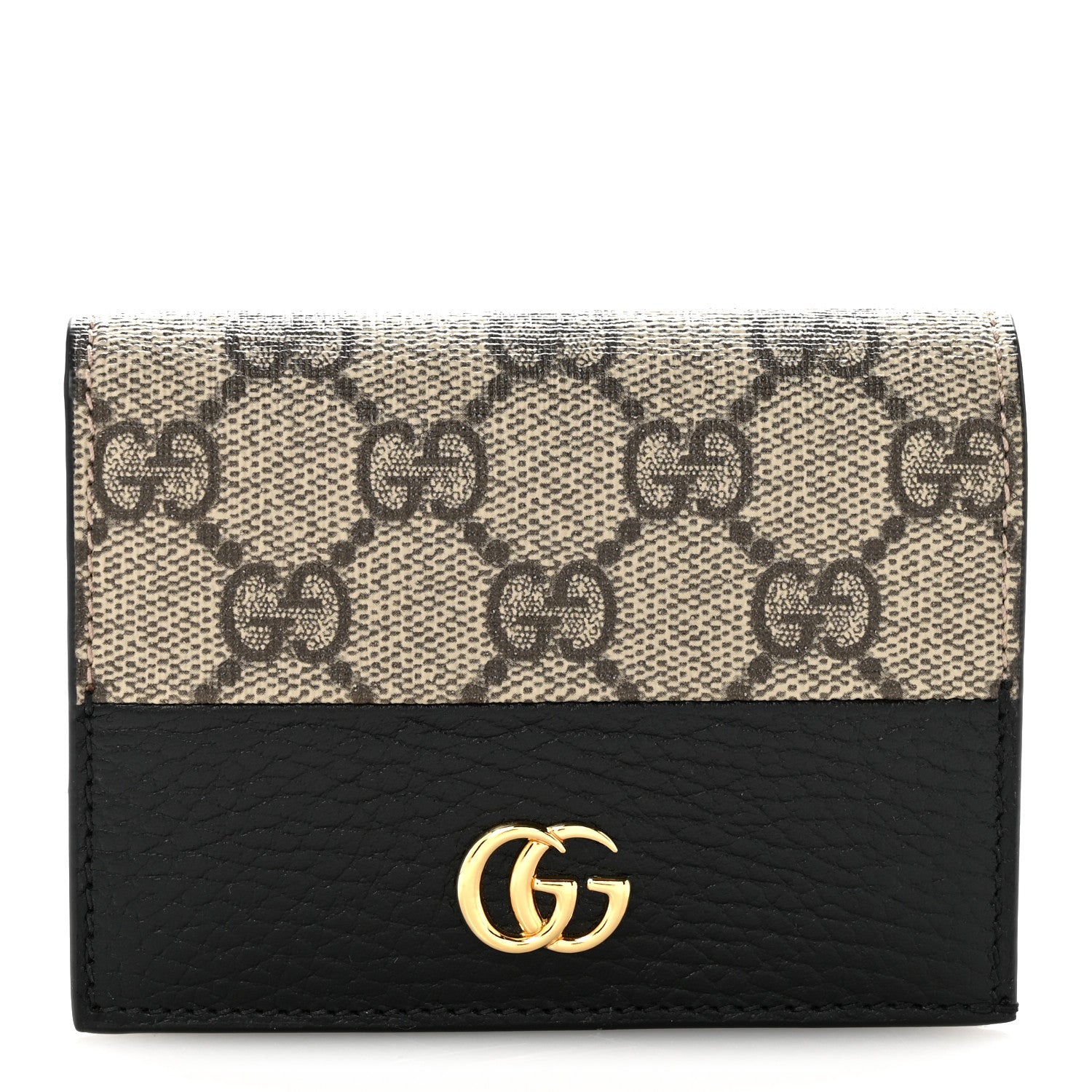 Gucci Dollar Calfskin GG Supreme Monogram GG Marmont Card Case Black Beige Ebony 1 of 8