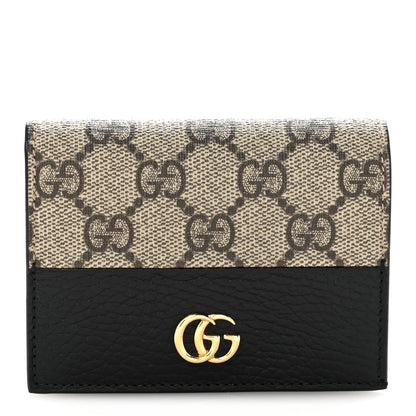 Gucci Dollar Calfskin GG Supreme Monogram GG Marmont Card Case Black Beige Ebony 1 of 8