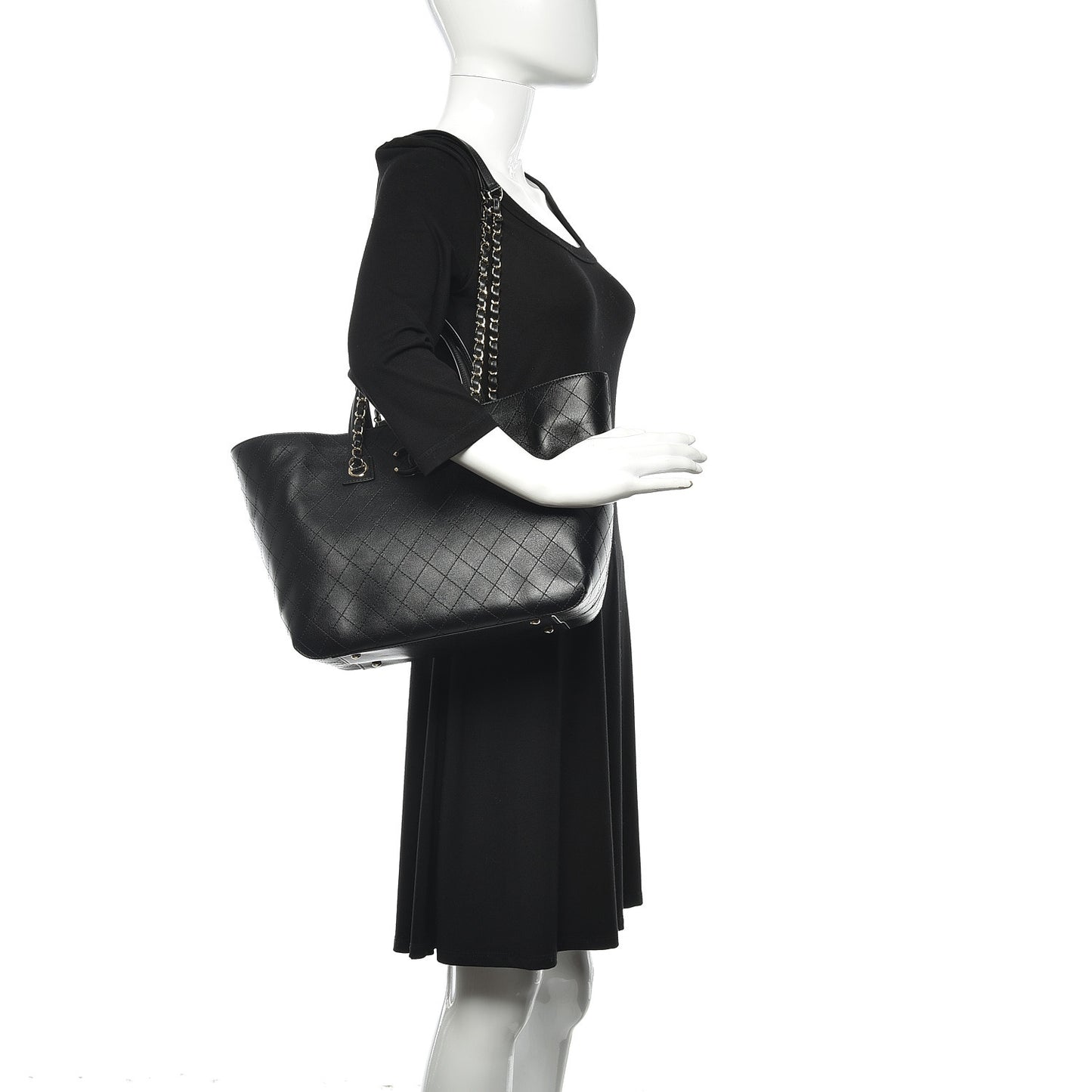 Calfskin Stitched Shopping Tote Black