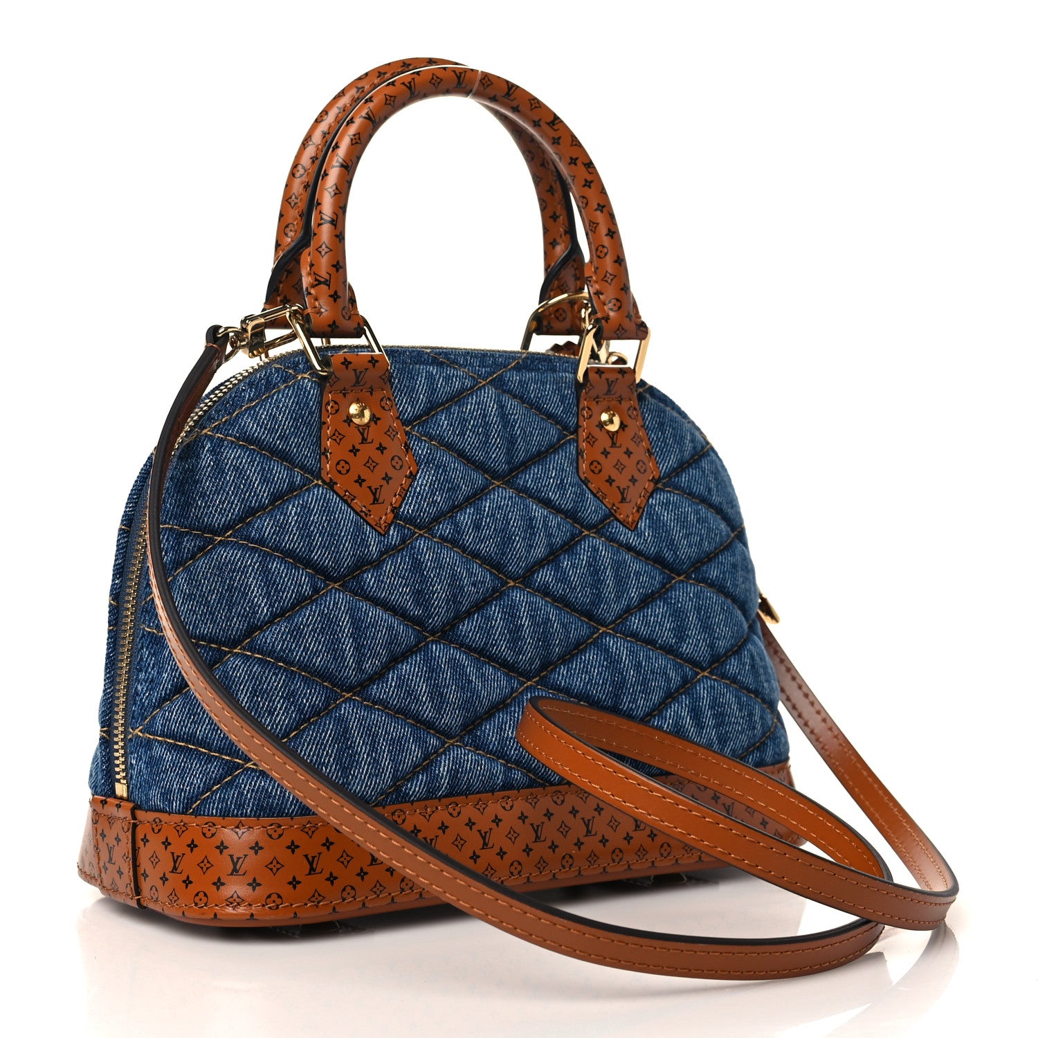Louis Vuitton Denim Calfskin Reverse Monogram Malletage Alma BB Blue 3 of 6