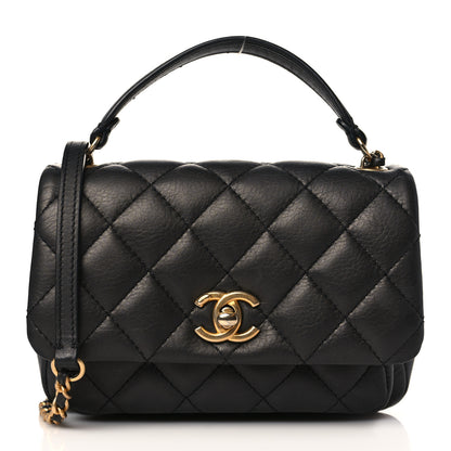 Chanel Calfskin Quilted Top Handle Flap Black 1 of 9