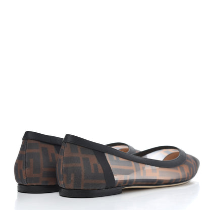 Fendi Mesh FF Skimmer Ballerina Flats 38 Tobacco Moro Black 4 of 12