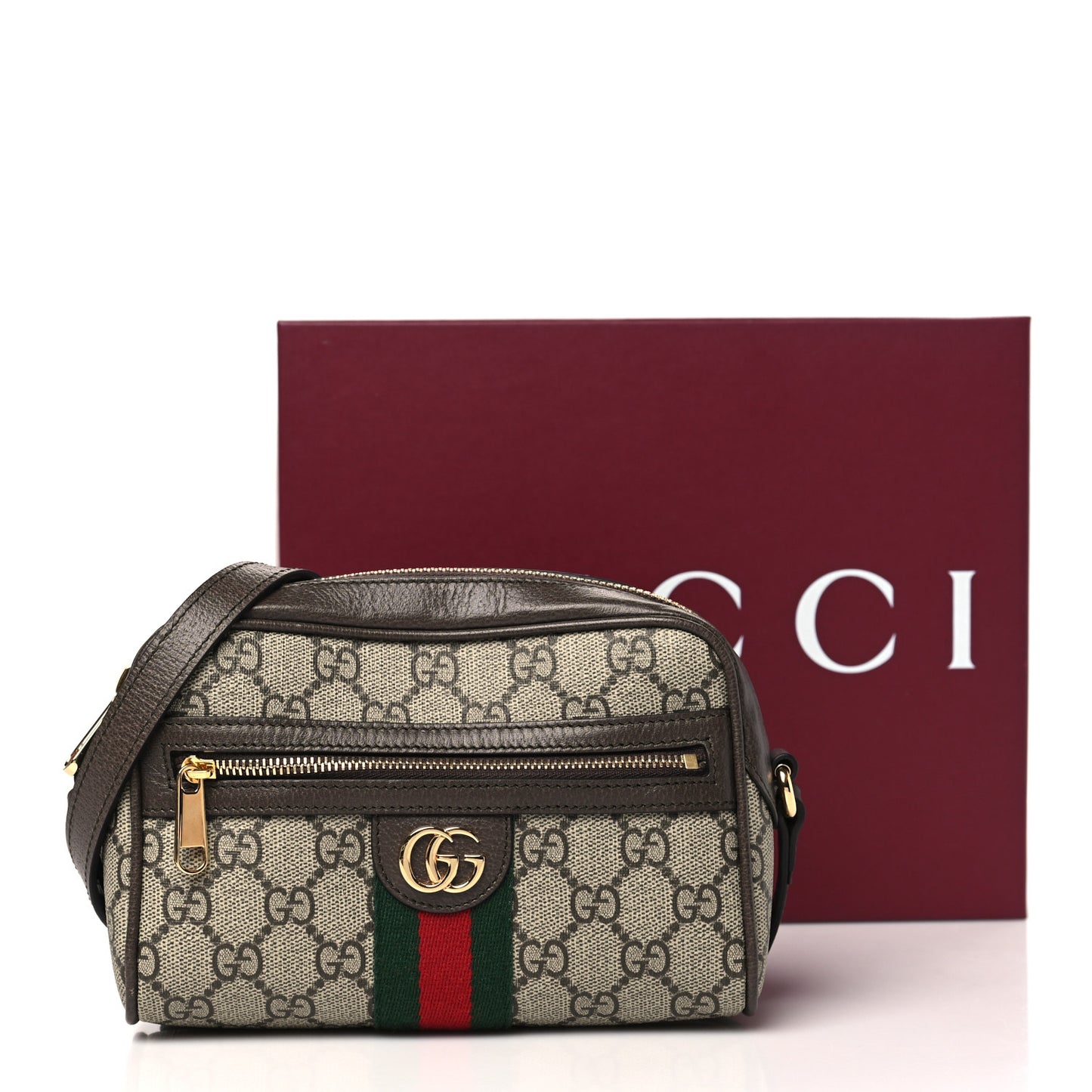 GG Supreme Monogram Textured Dollar Calfskin Mini Ophidia Shoulder Bag Beige Ebony New Acero