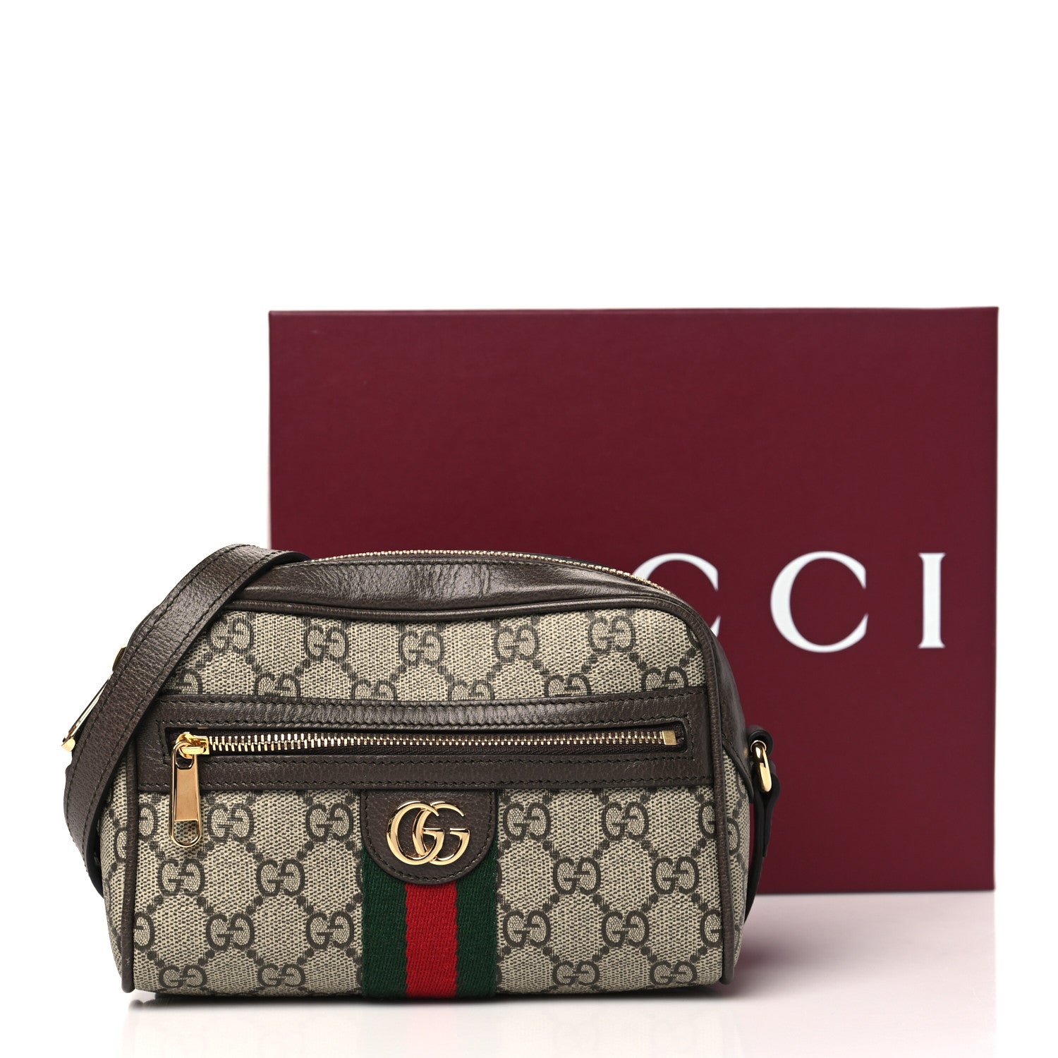 Gucci GG Supreme Monogram Textured Dollar Calfskin Mini Ophidia Shoulder Bag Beige Ebony New Acero 11 of 11