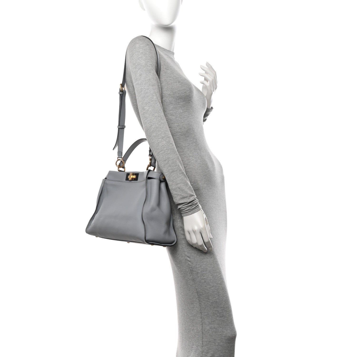 Fendi Vitello Seta Shiny Nappa Medium Peekaboo Iconic Satchel Ardesia Amido 2 of 11