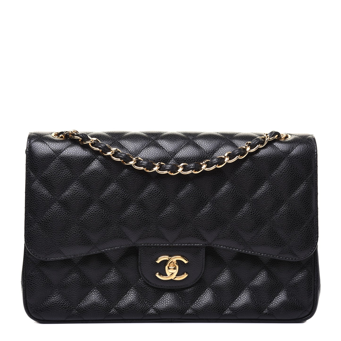 Caviar Quilted Jumbo Double Flap Black