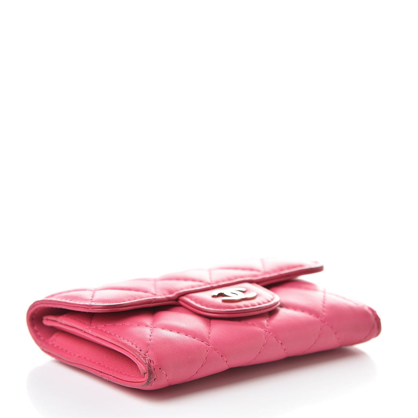 Lambskin Quilted Flap Card Holder Dark Pink
