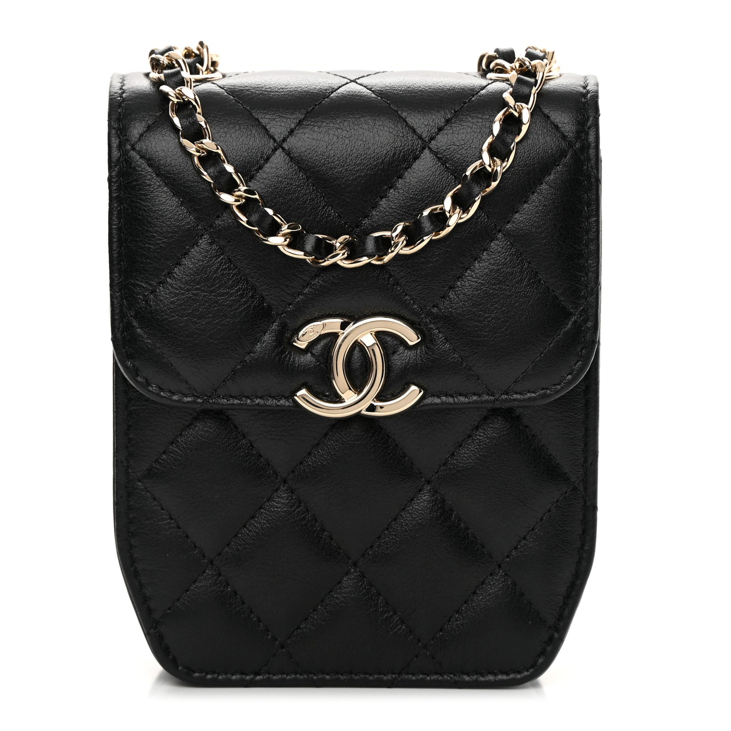 Calfskin Quilted Clutch with Chain Black