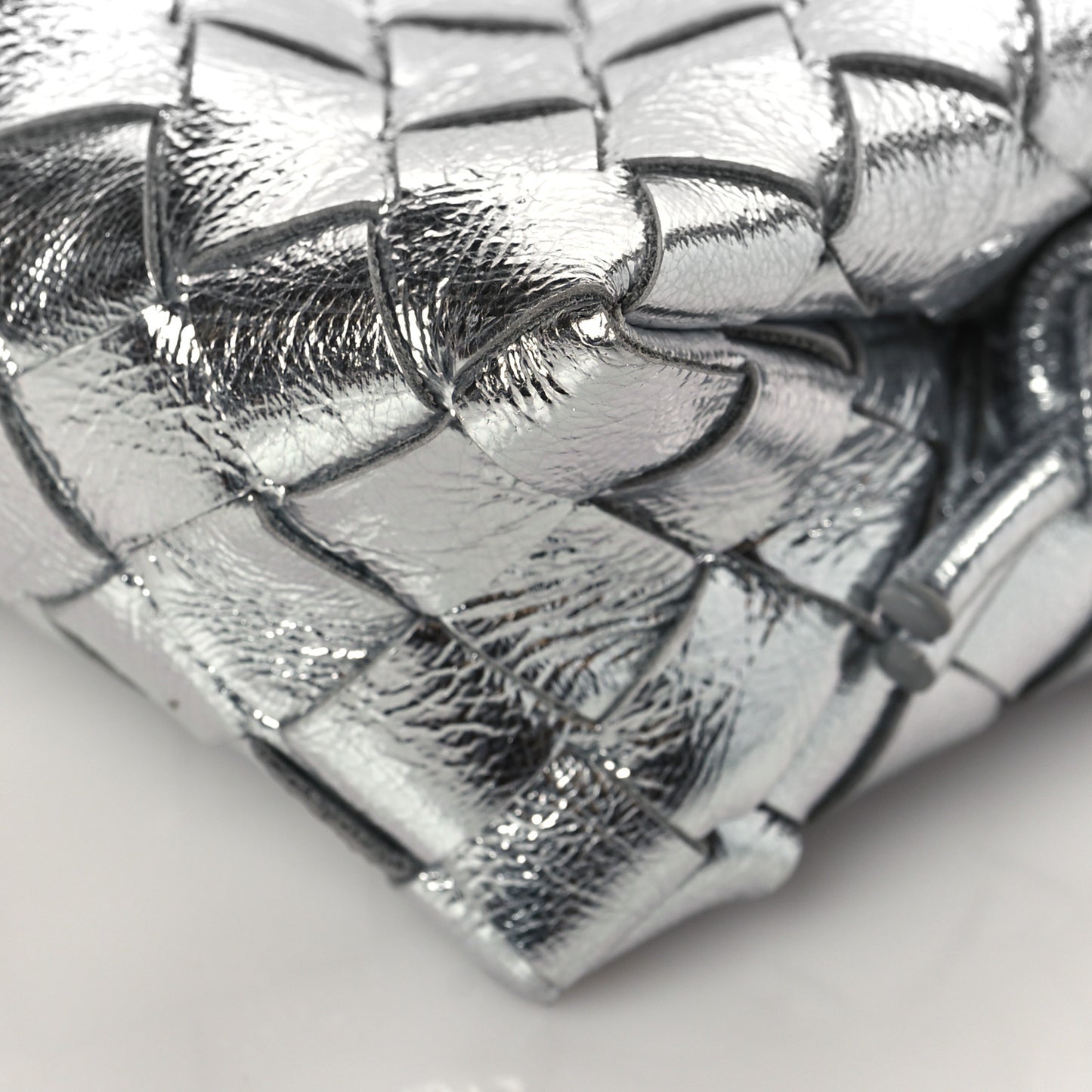 Metallic Calfskin Intrecciato Mini Loop Camera Bag Silver