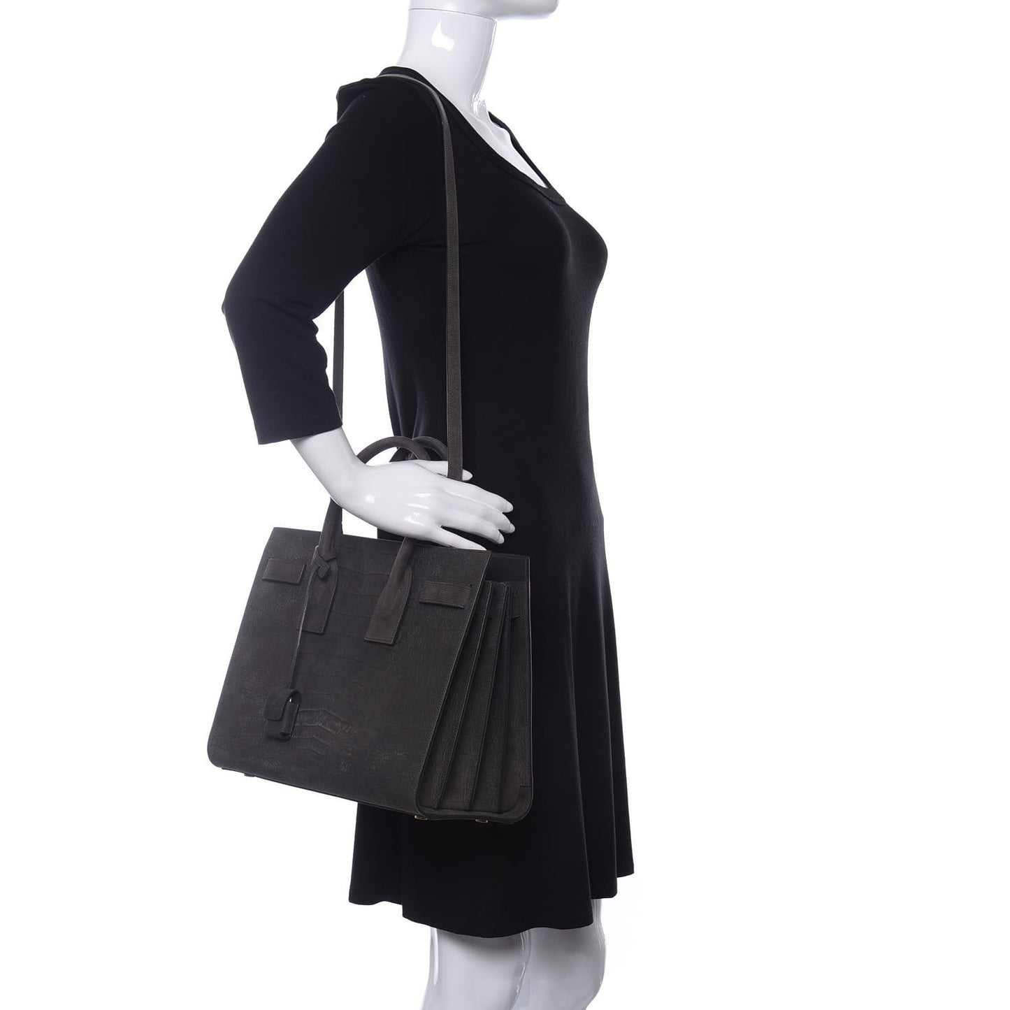 Crocodile Embossed Nubuck Small Sac De Jour Dark Anthracite