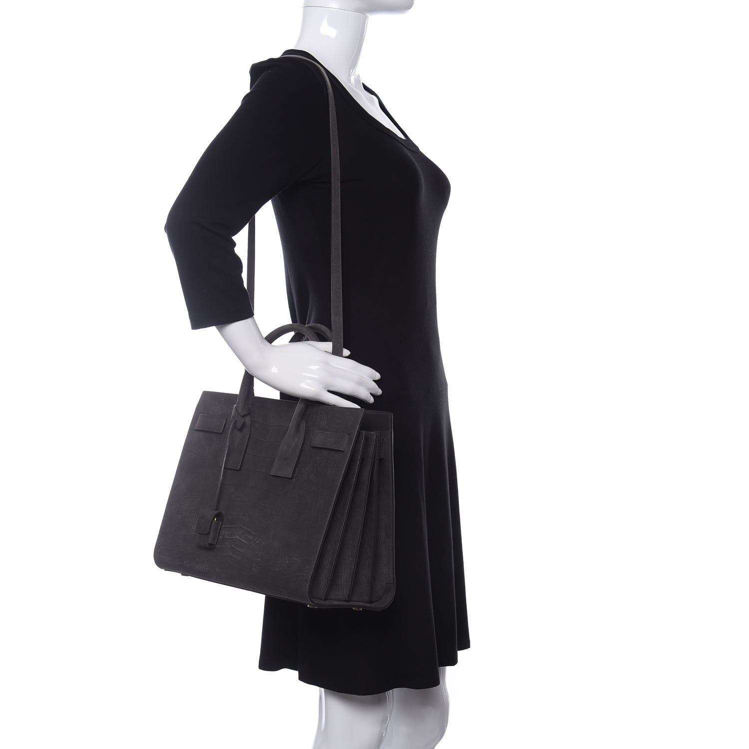 Saint Laurent Crocodile Embossed Nubuck Small Sac De Jour Dark Anthracite 2 of 9