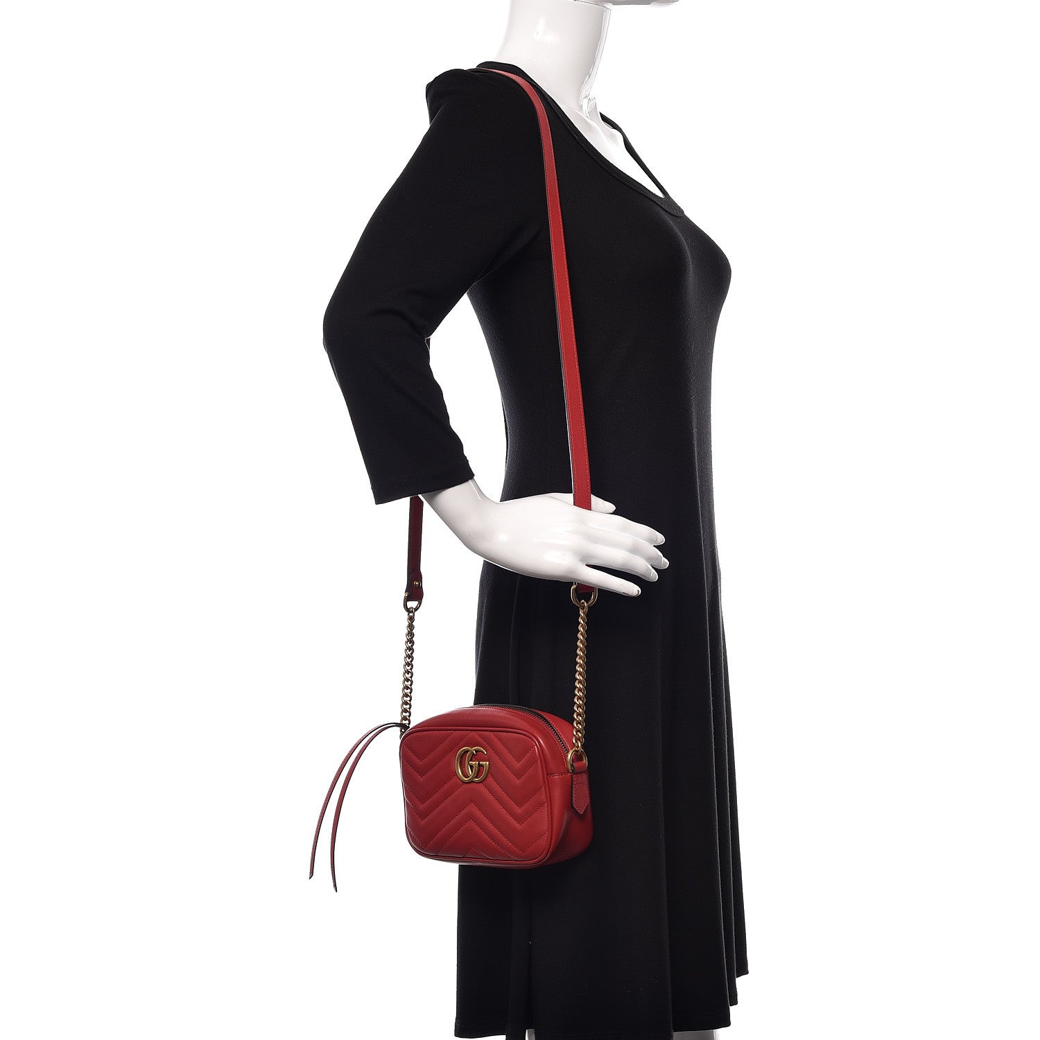 Gucci Calfskin Matelasse Mini GG Marmont Chain Shoulder Bag Hibiscus Red 2 of 10