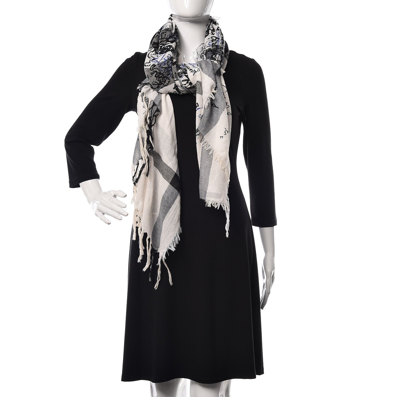 Burberry Silk Cotton Mega Check Doodle Text Scarf Ink Blue 2 of 3