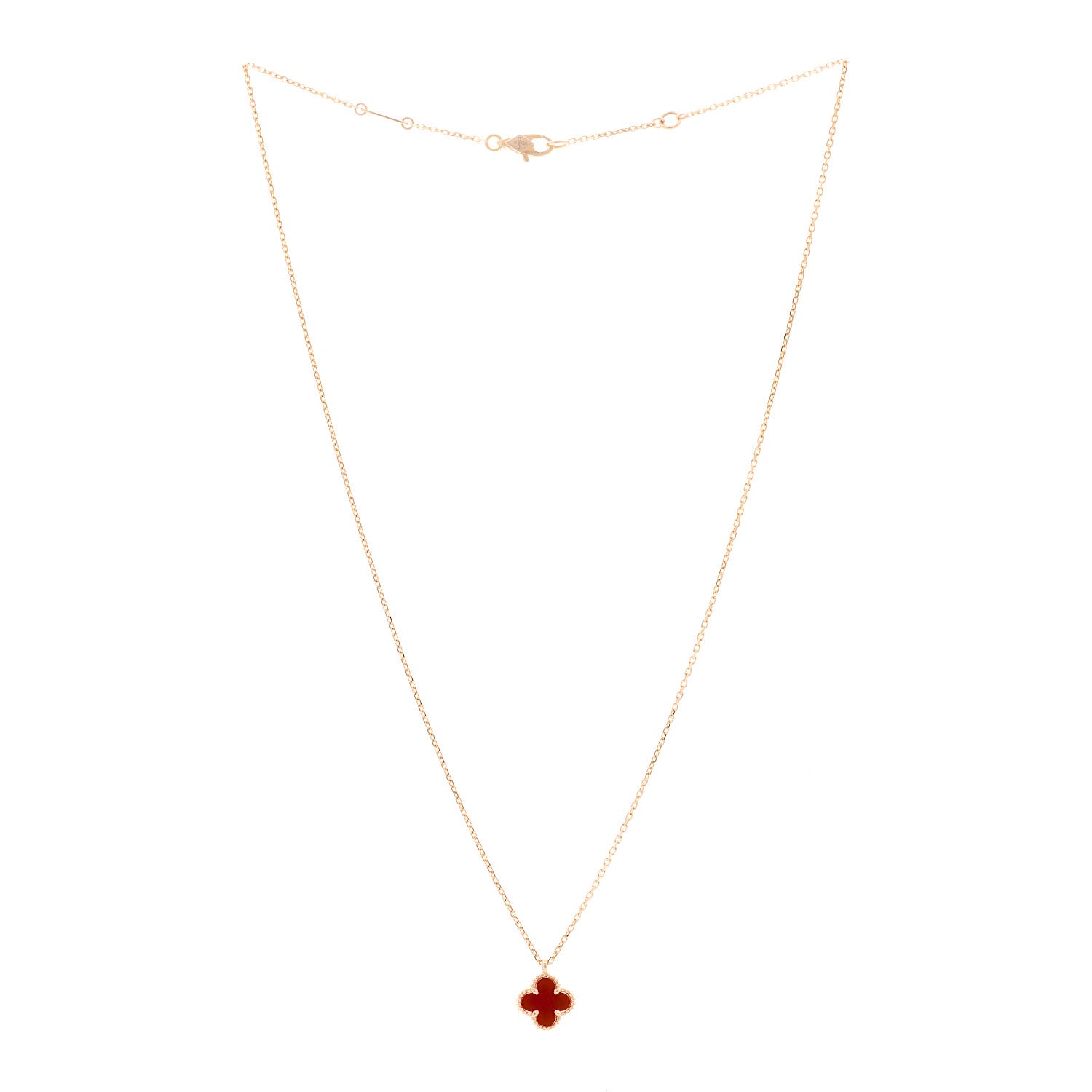Van Cleef & Arpels 18K Rose Gold Carnelian Sweet Alhambra Pendant Necklace 3 of 5