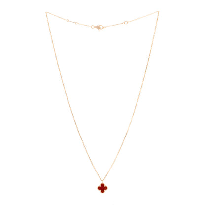 Van Cleef & Arpels 18K Rose Gold Carnelian Sweet Alhambra Pendant Necklace 3 of 5