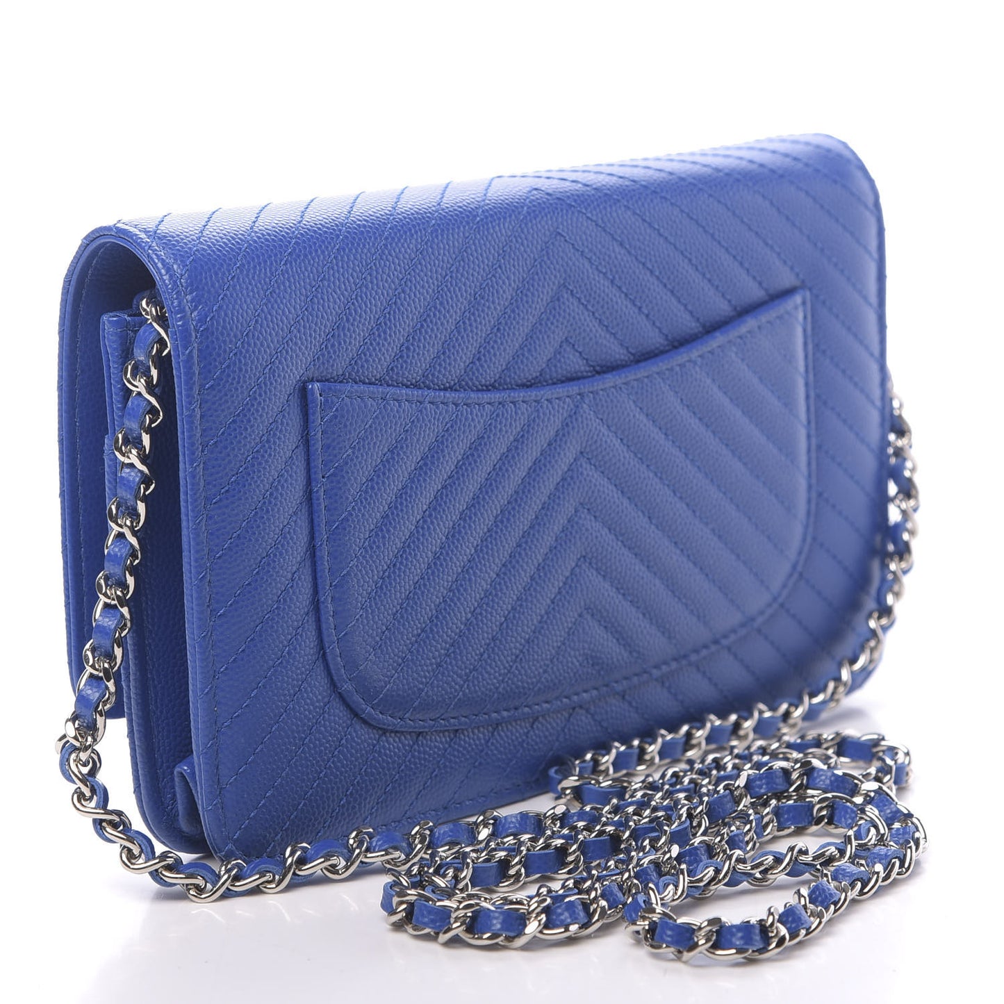 Caviar Chevron Quilted Wallet On Chain WOC Bright Blue