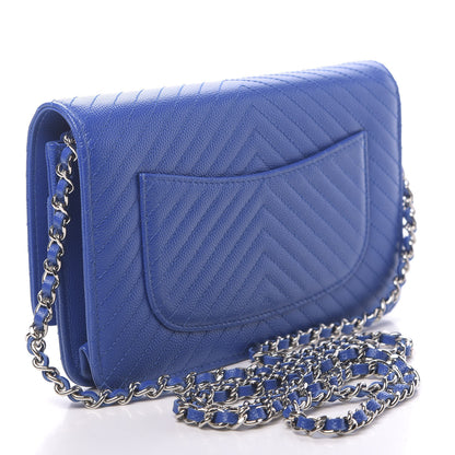 Chanel Caviar Chevron Quilted Wallet On Chain WOC Bright Blue 3 of 12