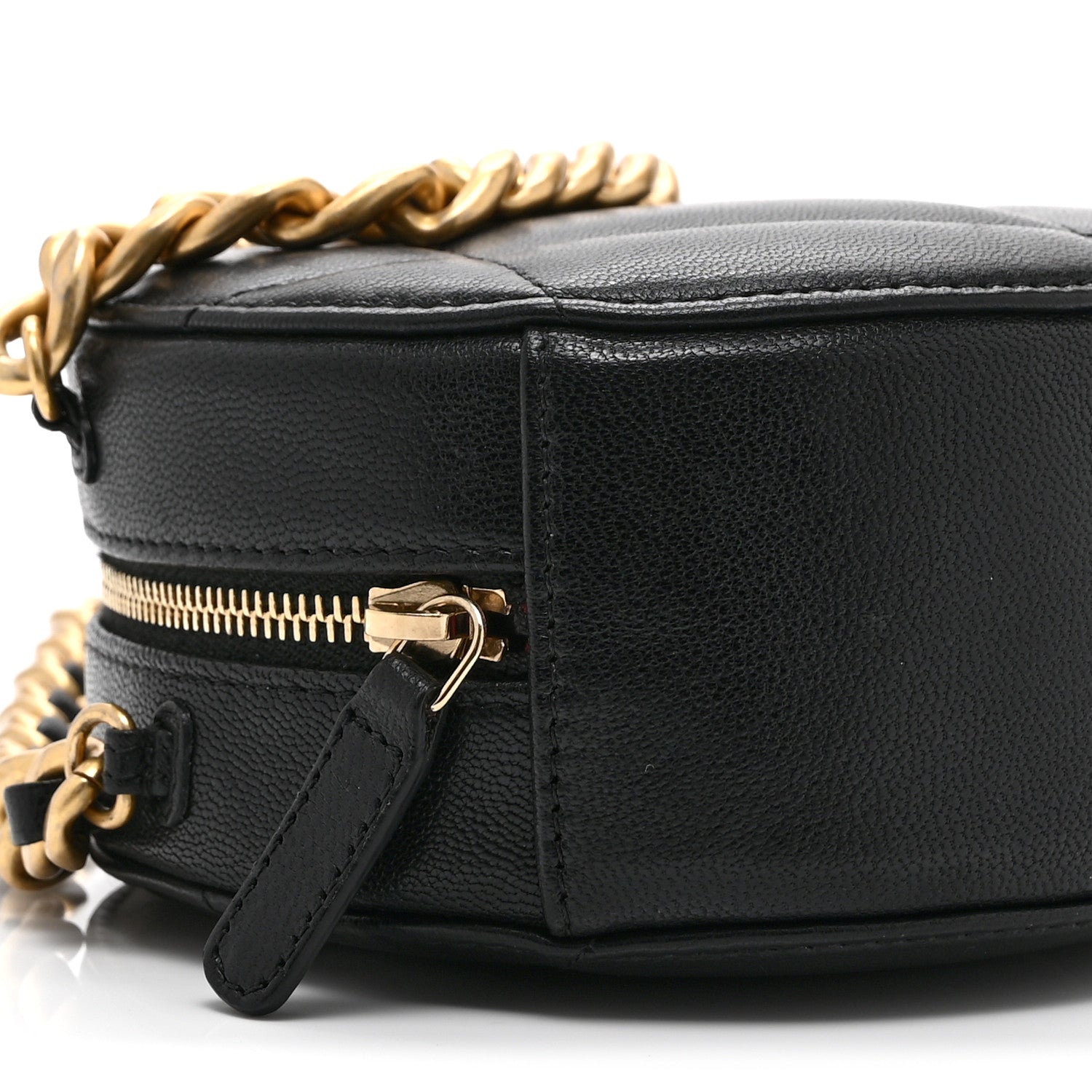 Chanel Shiny Goatskin Quilted Chanel 19 Round Clutch With Chain Black 9 of 10