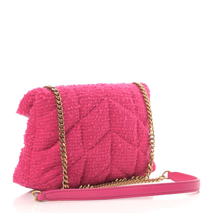 Saint Laurent Boucle Tweed Quilted Toy Loulou Puffer Monogram Chain Satchel Magenta 3 of 9