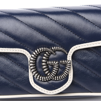 Gucci Vintage Effect Calfskin Matelasse Diagonal Super Mini Torchon GG Marmont Shoulder Bag Blue Agata Mystic White 7 of 10