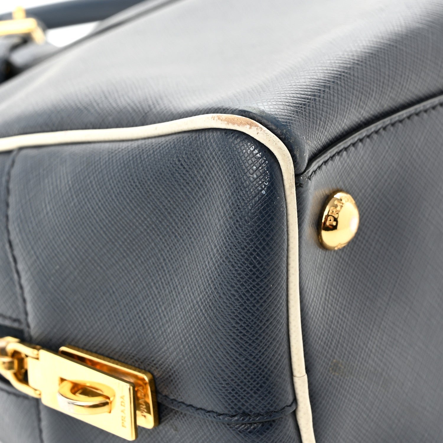 Prada Saffiano Lux Bowling Bag Baltico Talco 12 of 15