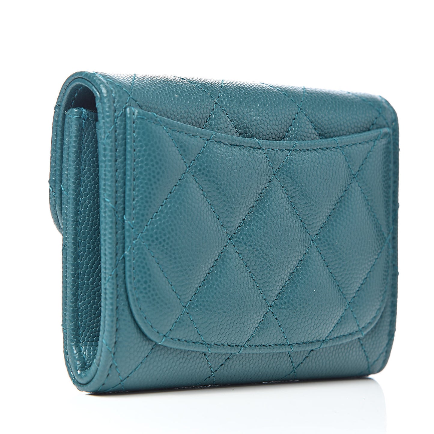 Caviar Quilted Card Holder Wallet Dark Turquoise