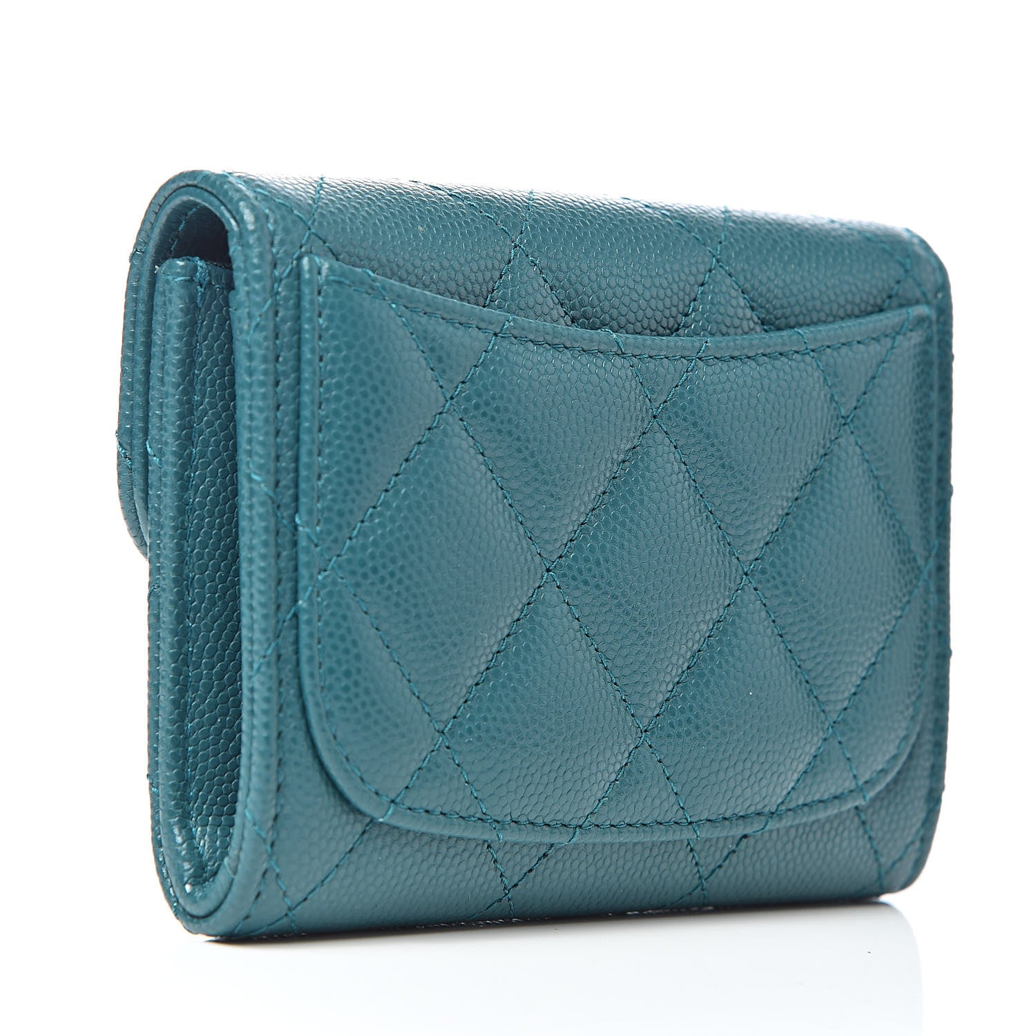 Chanel Caviar Quilted Card Holder Wallet Dark Turquoise 3 of 9
