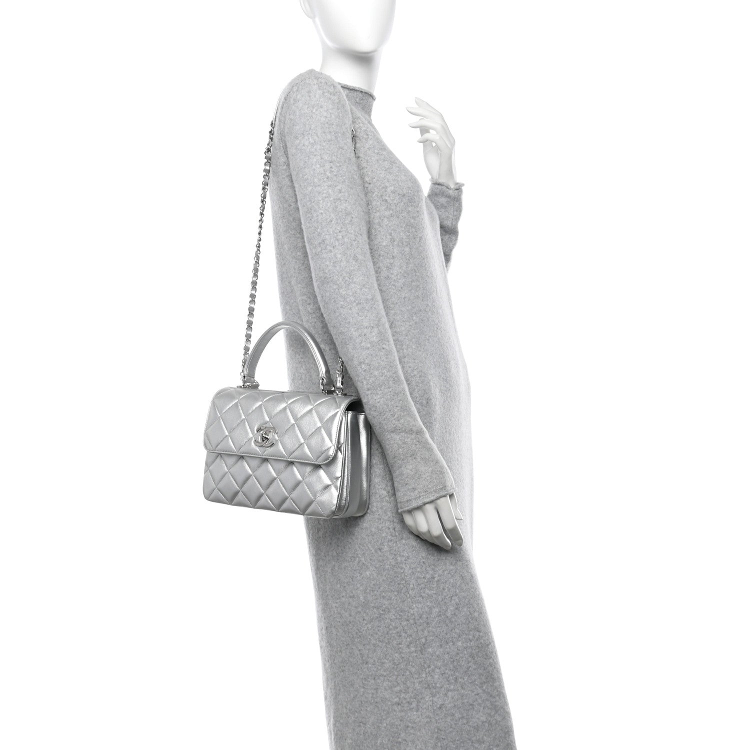 Chanel Metallic Lambskin Quilted Small Trendy CC Flap Dual Handle Bag Silver 2 of 12