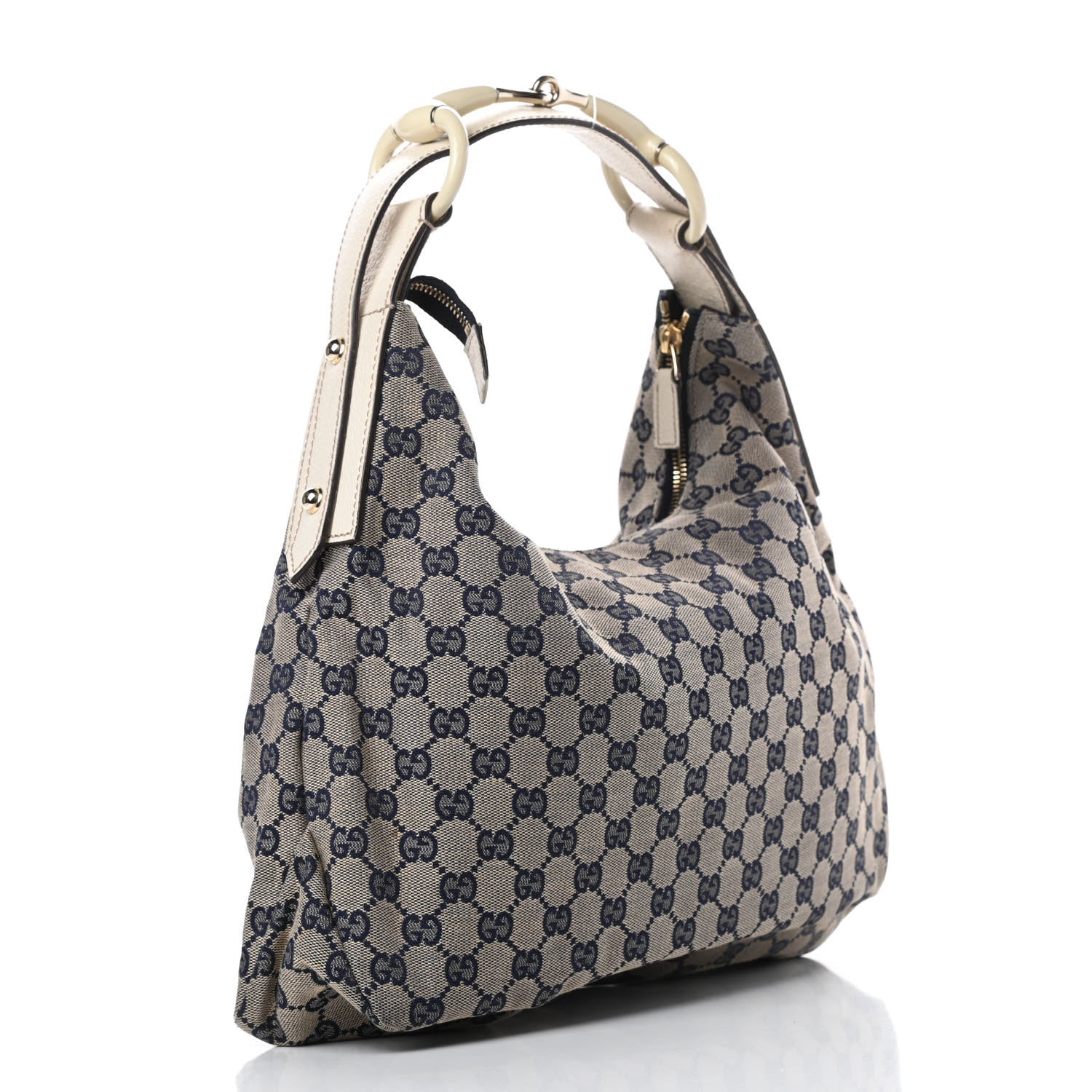 Gucci Monogram Medium Horsebit Chain Hobo Navy 3 of 11