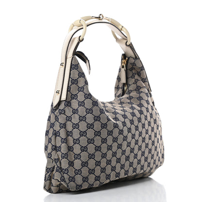 Gucci Monogram Medium Horsebit Chain Hobo Navy 3 of 11