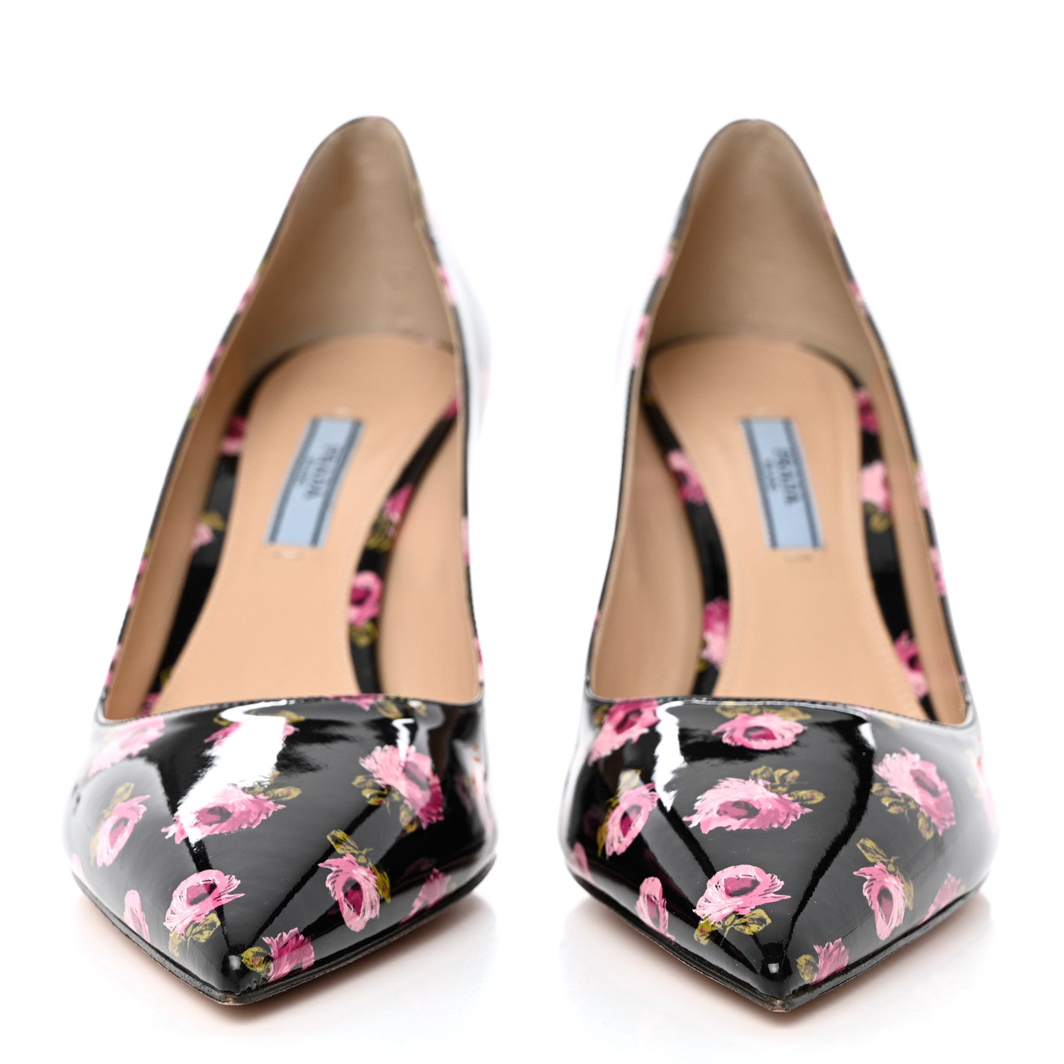 Prada Vernice Rose Print 85mm Pumps 39 Black 2 of 8