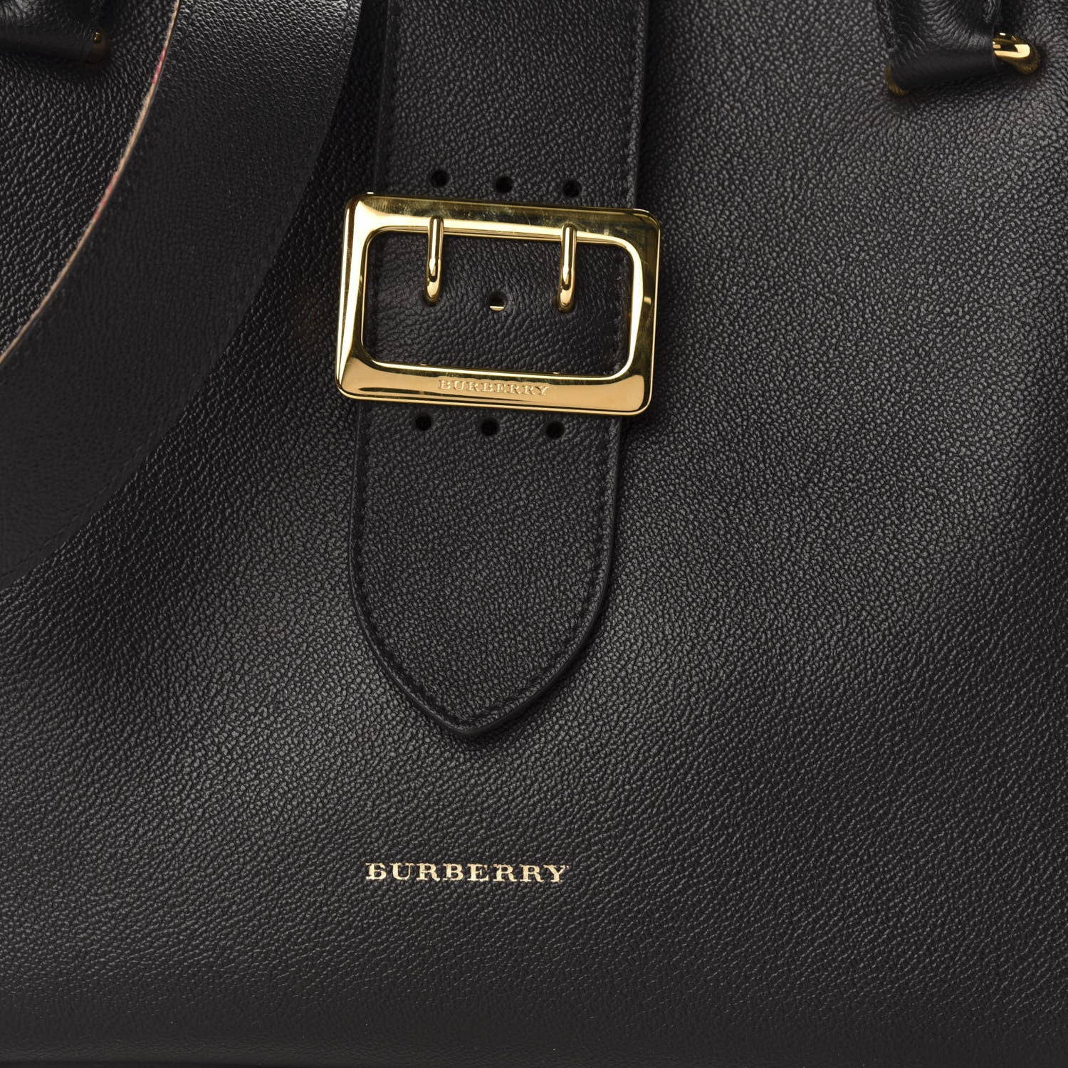 Burberry Soft Grain Calfskin Medium Buckle Tote Black 10 of 10