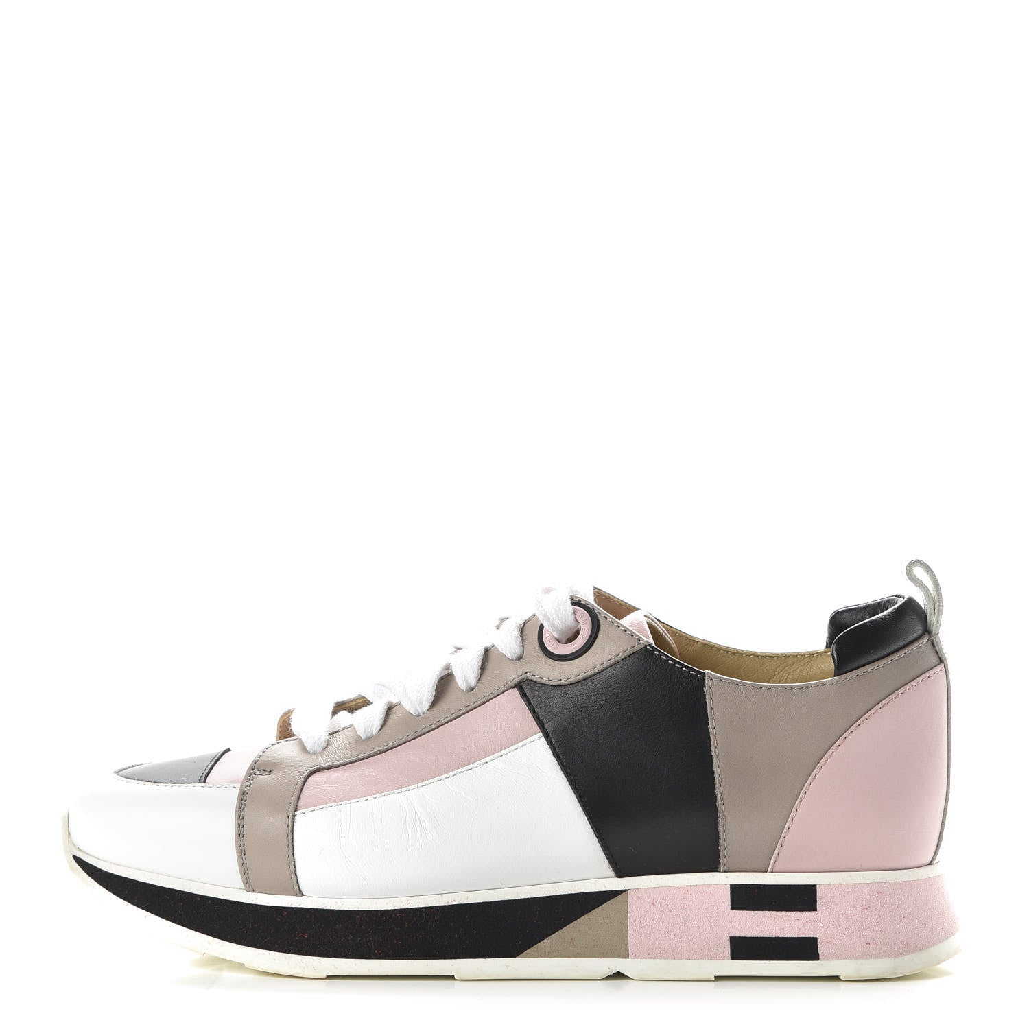 Hermes Calfskin Rebus Sneakers 36 Rose Aube Black White 1 of 8